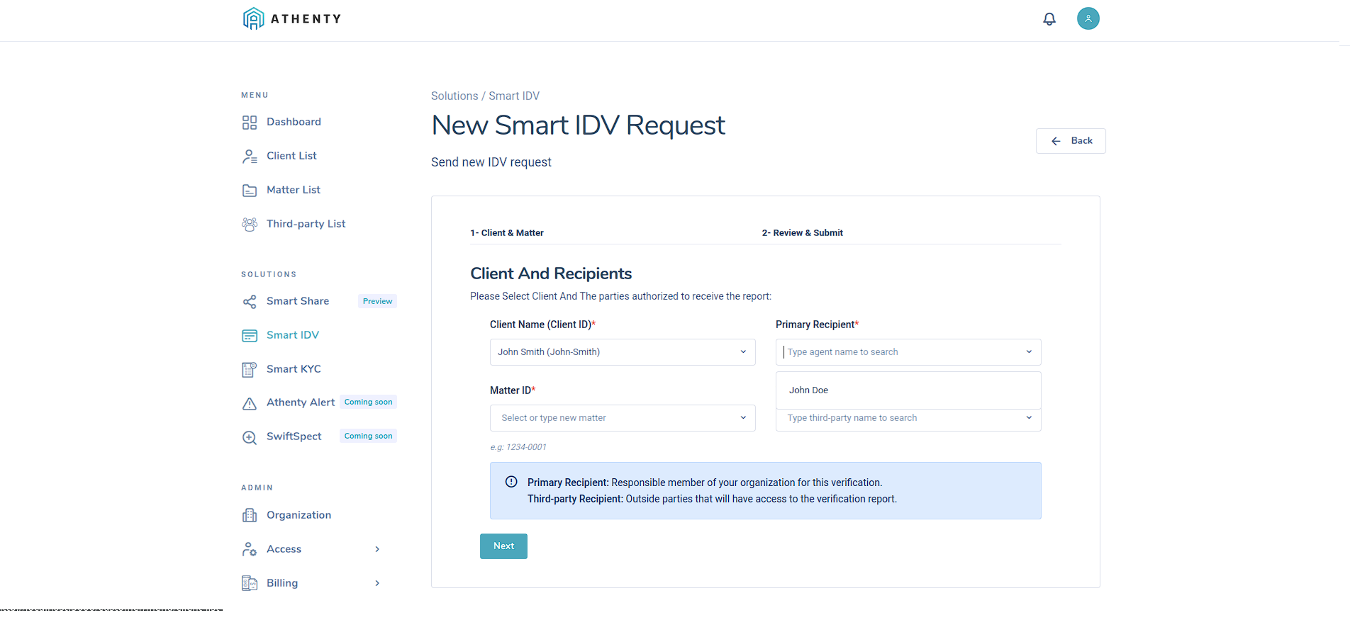 Primary Recipient Selection