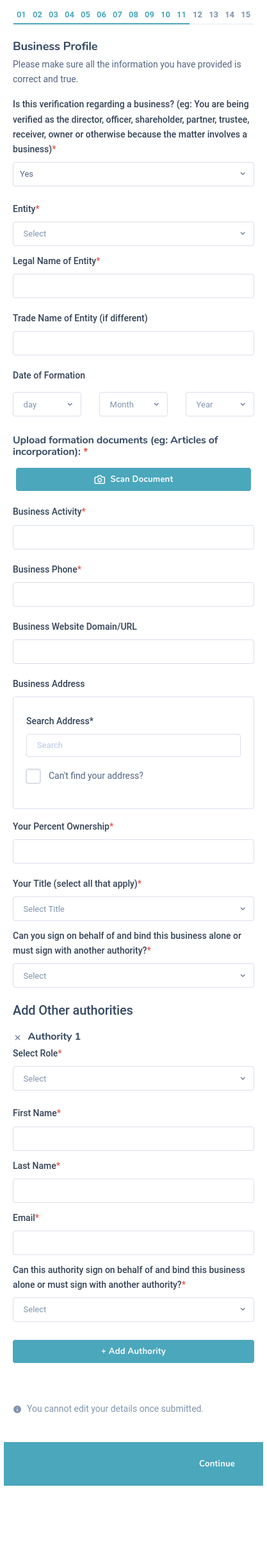 KYC Mobile Business Info