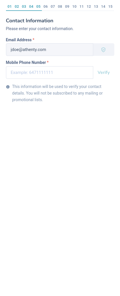 KYC Mobile Contact Information