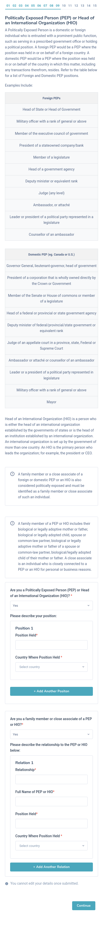 KYC Mobile PEP Declaration