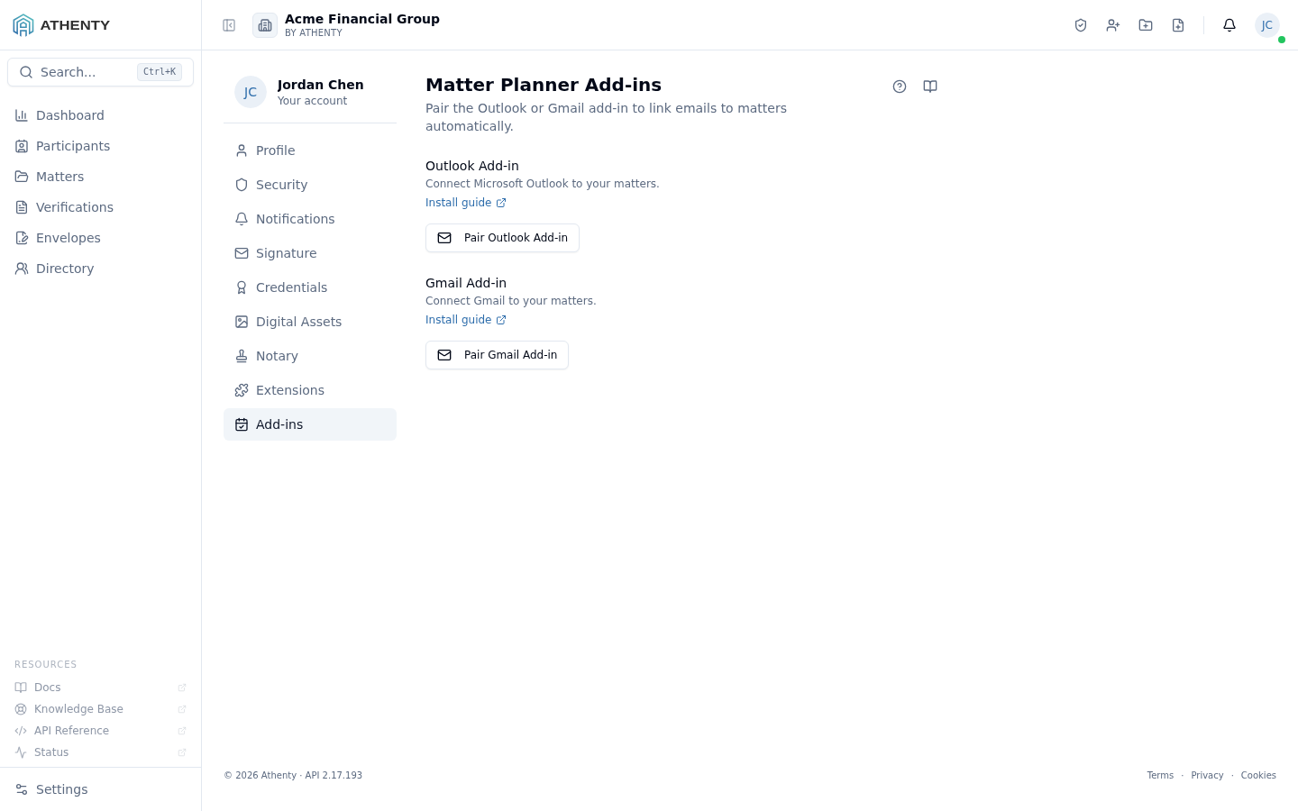 Profile Add-ins — Acme Financial Group demo tenant