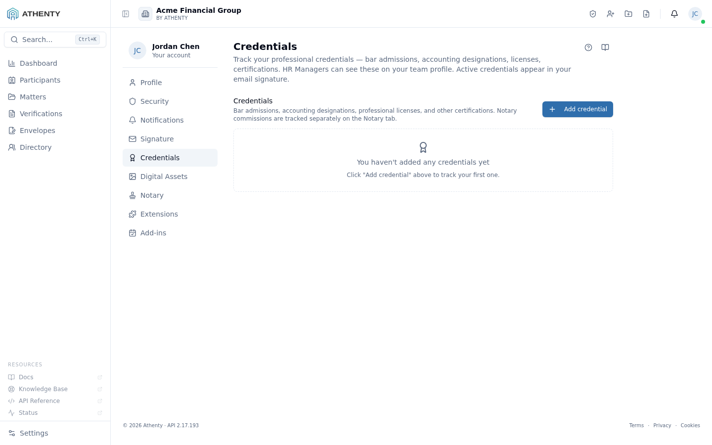 Profile Credentials — Acme Financial Group demo tenant