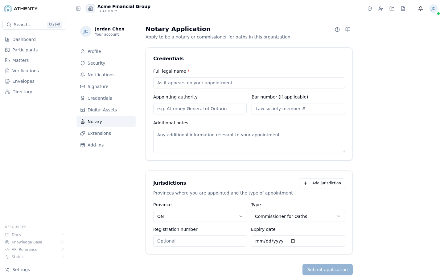Profile Notary — Acme Financial Group demo tenant