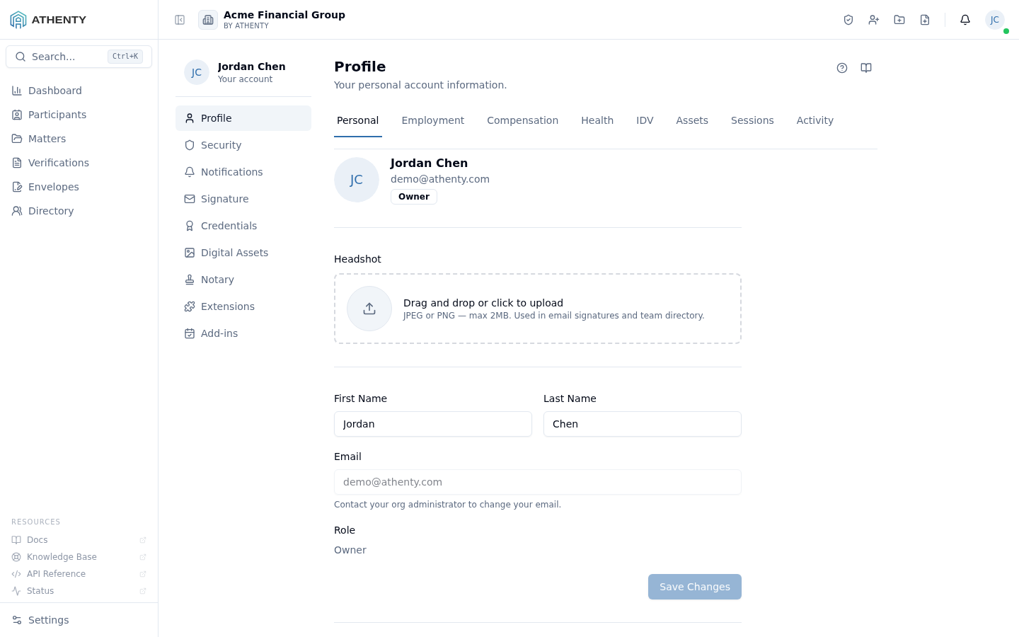 Profile General — Acme Financial Group demo tenant
