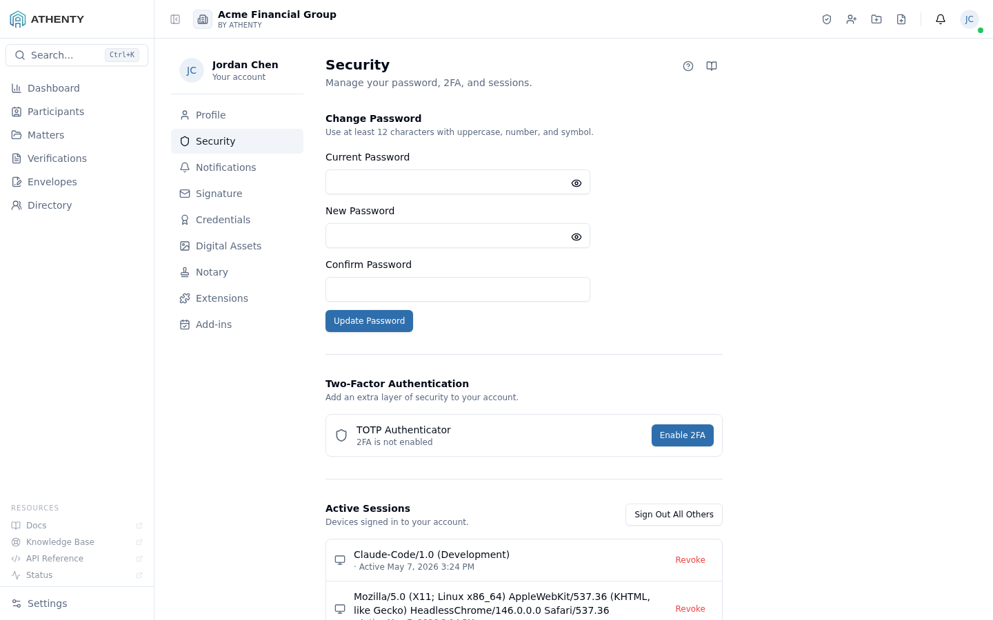 Profile Security — Acme Financial Group demo tenant