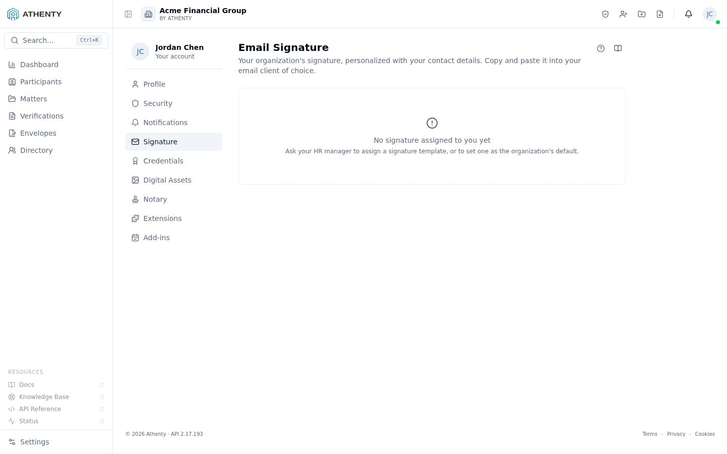Profile Signature — Acme Financial Group demo tenant