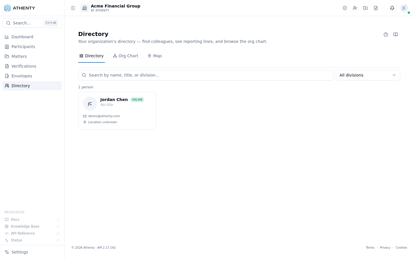 Directory — Acme Financial Group demo tenant