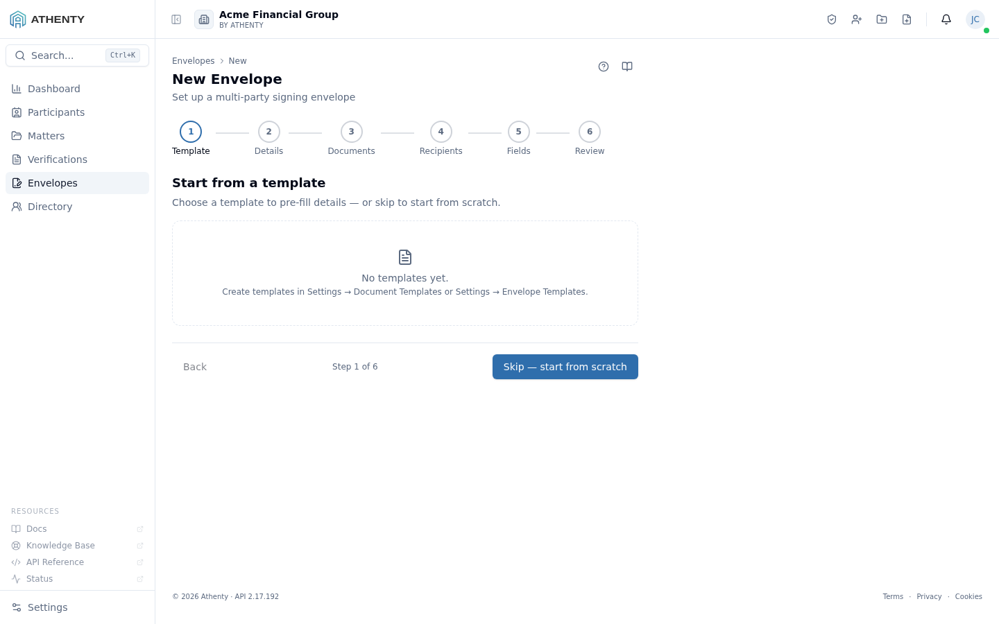 New Envelope wizard — Acme Financial Group demo tenant