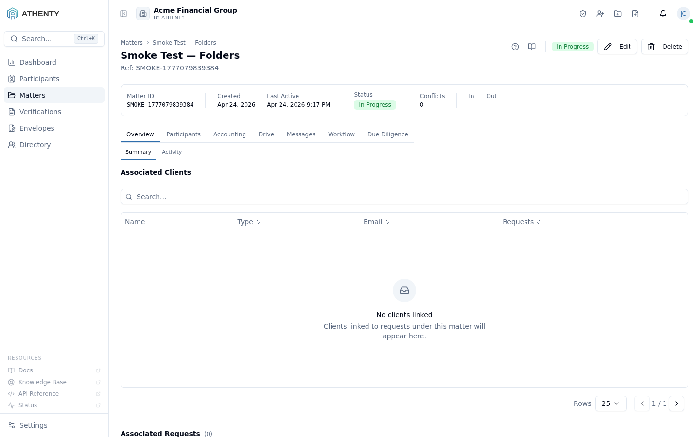 Matter detail — Acme Financial Group demo tenant
